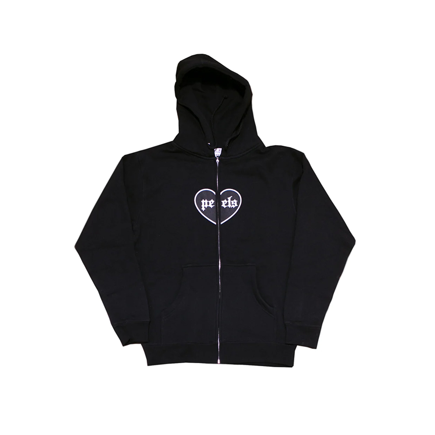 Split Heart Embroidered Hood zip - Black