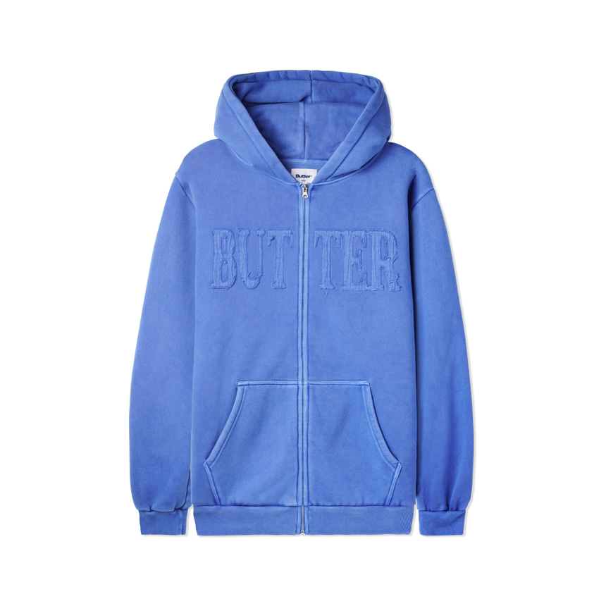 Fabric Applique Zip Pullover Hood - Washed Blue